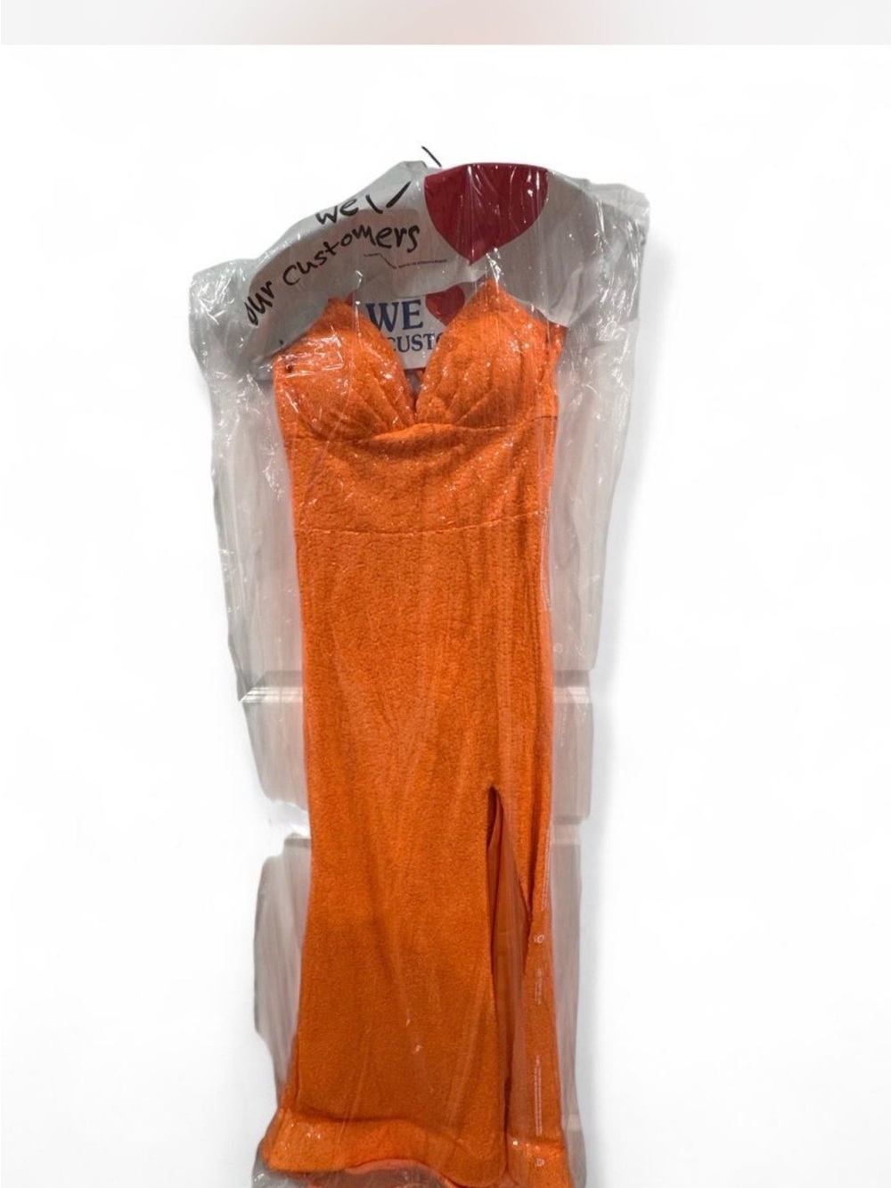 Orange Sequin Prom Dress